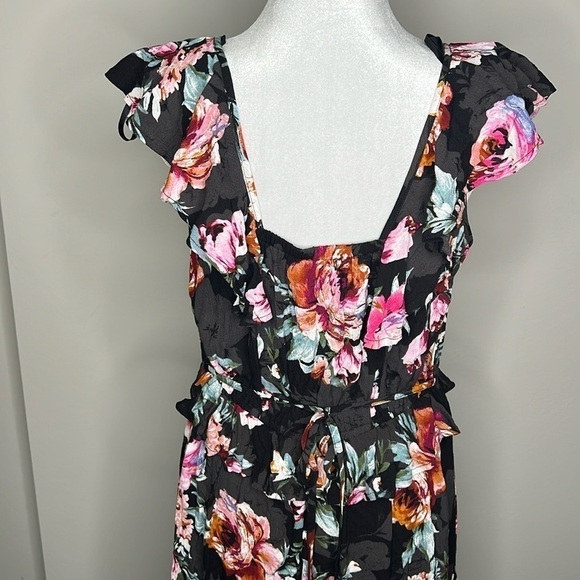 Band of Gypsies (B.O.G.) Dark Multicolored V-Neck Floral Midi Dress Size Medium - Picture 9 of 11